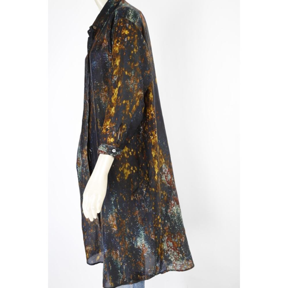 Yavi Button Down Silk Blouse Abstract Painted Designer Top Luxury Size S - Picture 5 of 11